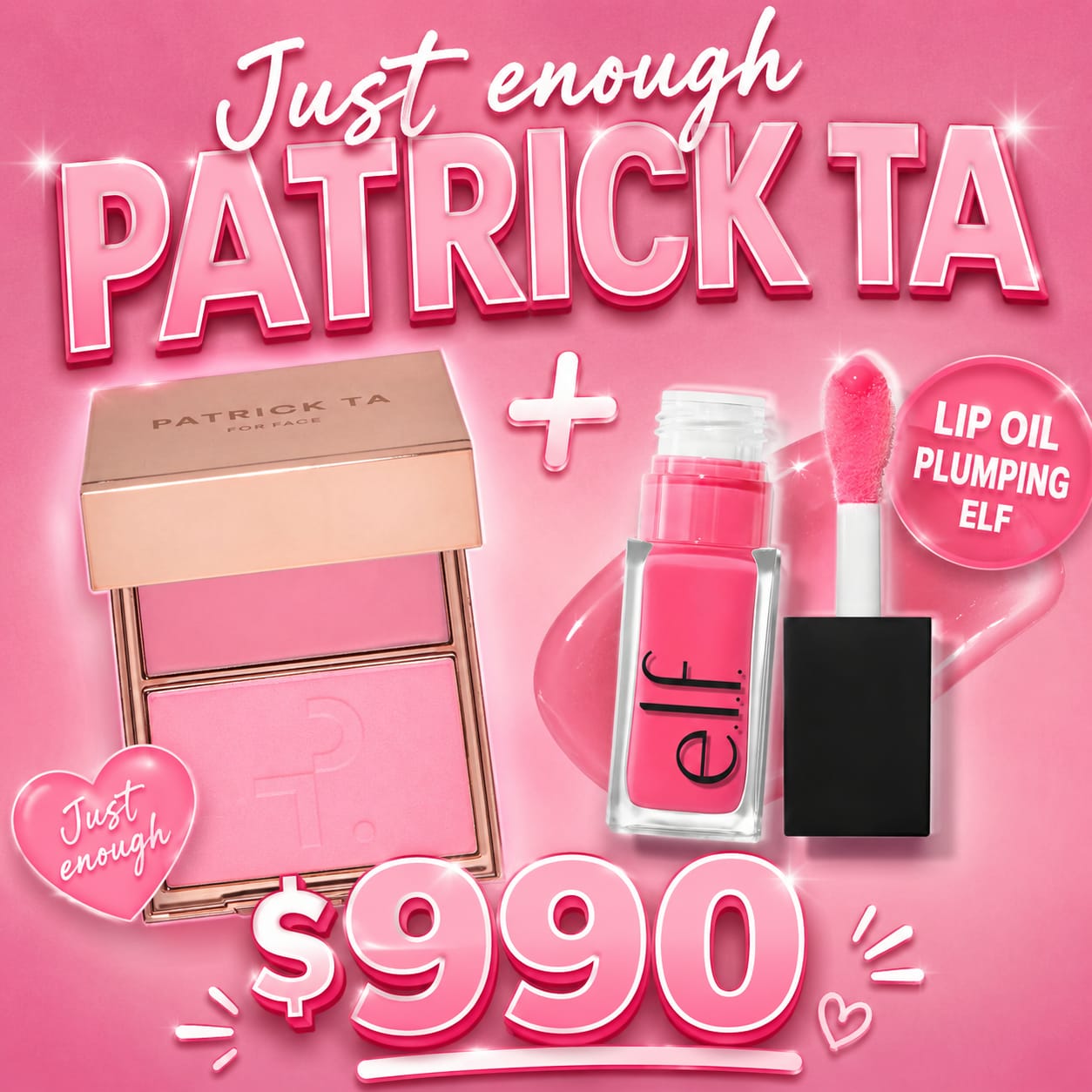 Blush duo Just enough Patrick ta + Lip oil plumping elf