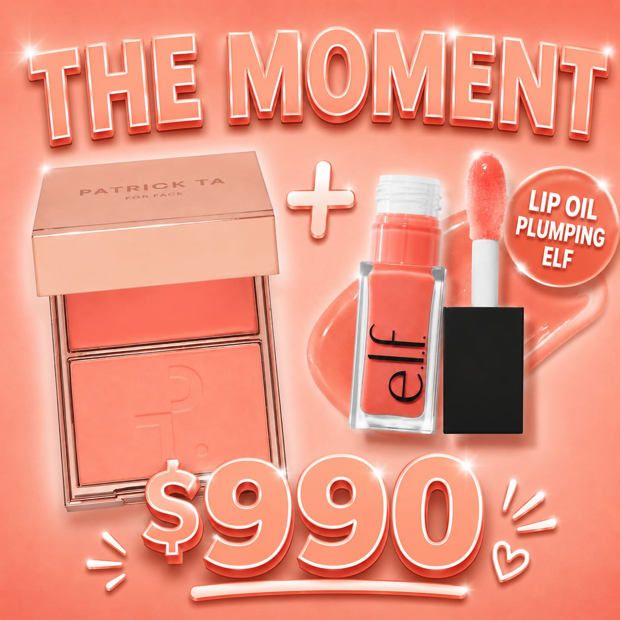 Blush duo The moment patrick ta + lip oil plumping elf