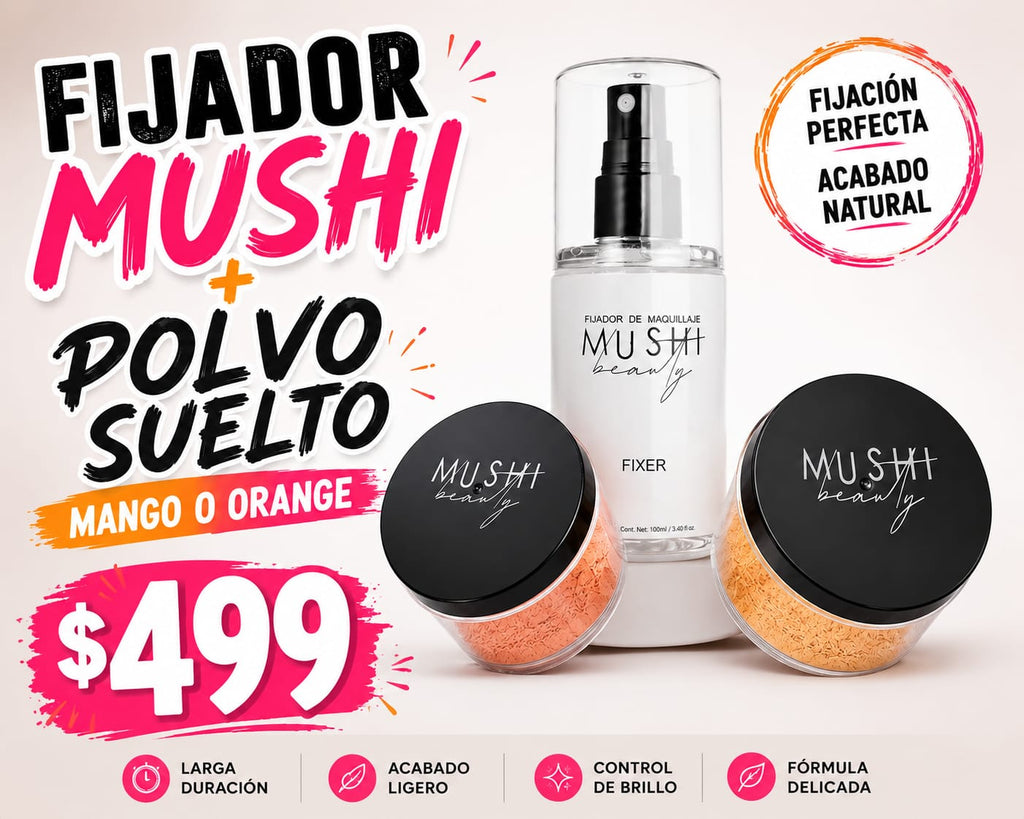 Fijador Mushi + polvo Mushi mango/orange