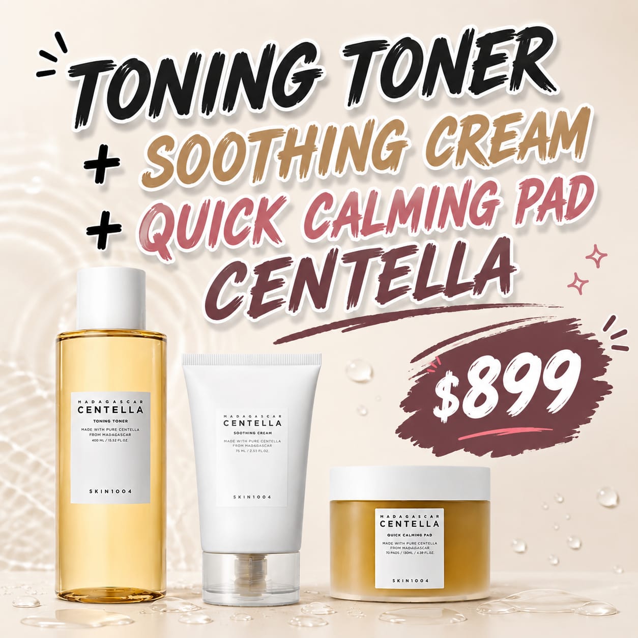 toning toner + soothing cream + quick calming pad Centella