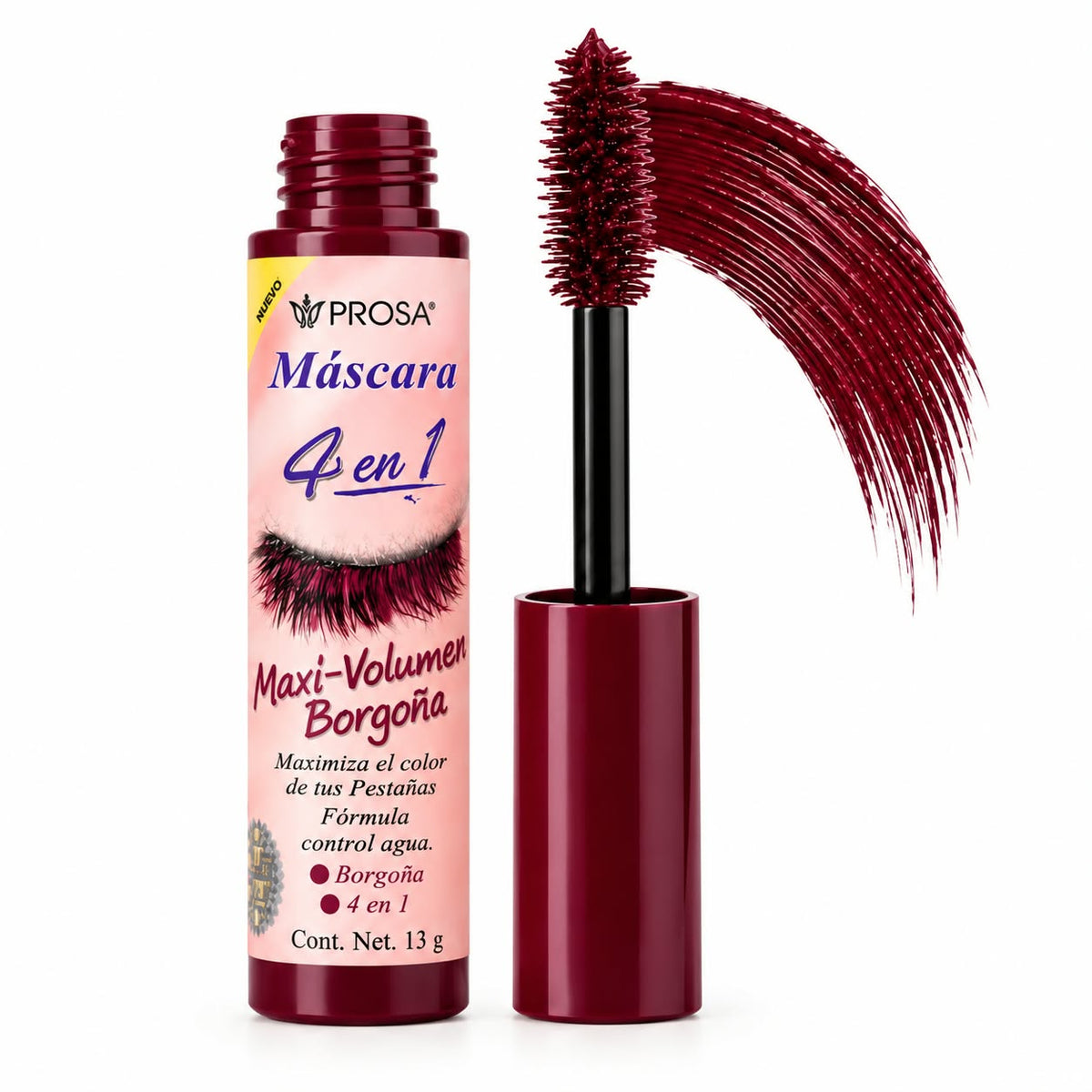 Rimel Maxi Volumen Color Borgoña Mascara 4 en 1  Prosa